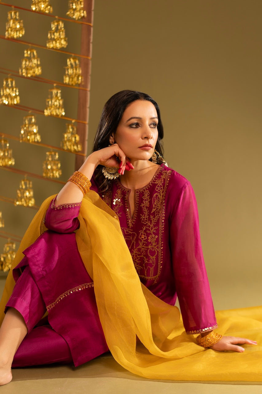 Magenta Zoya Chanderi Kurta And Pant Set