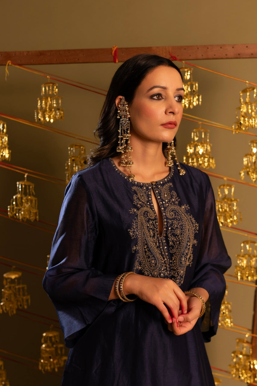 Blue Laila Chanderi Kurta And Pant Set