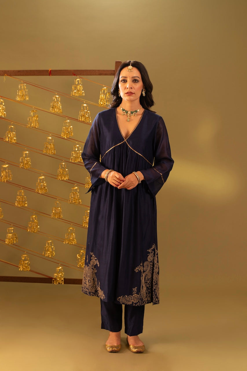 Blue Rida Chanderi Kurta And Pant Set
