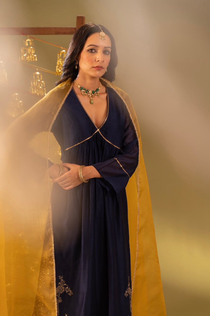 Blue Rida Chanderi Kurta And Pant Set