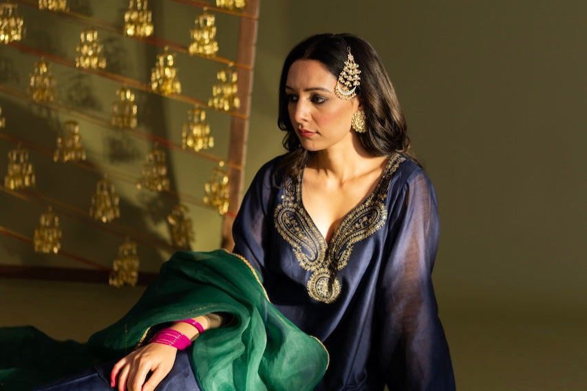 Blue Chahat Chanderi Kurta And Pant Set