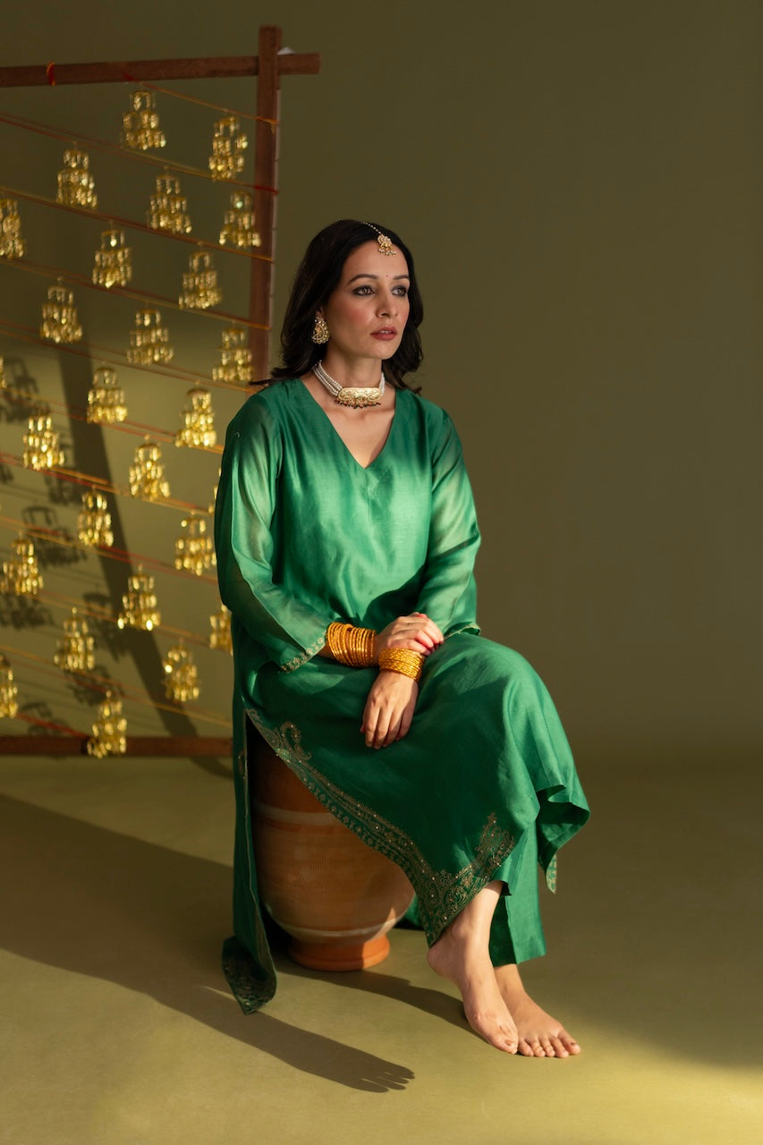 Green Emaan Chanderi Kurta Set