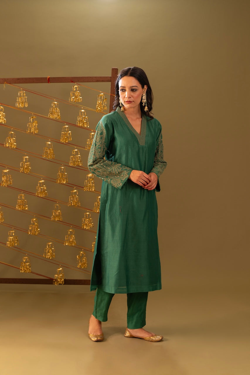 Green Zeenat Chanderi Kurta Set