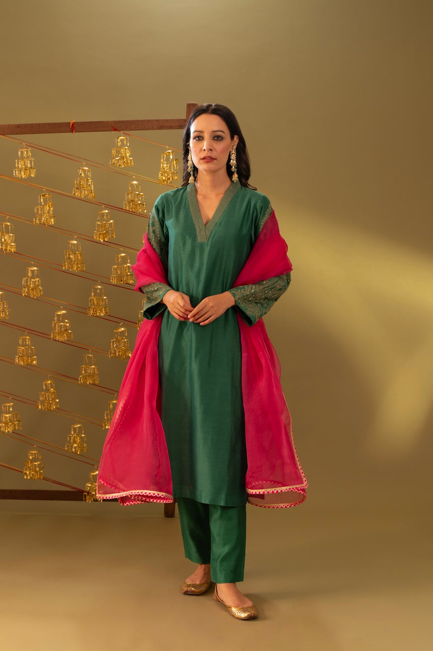 Green Zeenat Chanderi Kurta Set