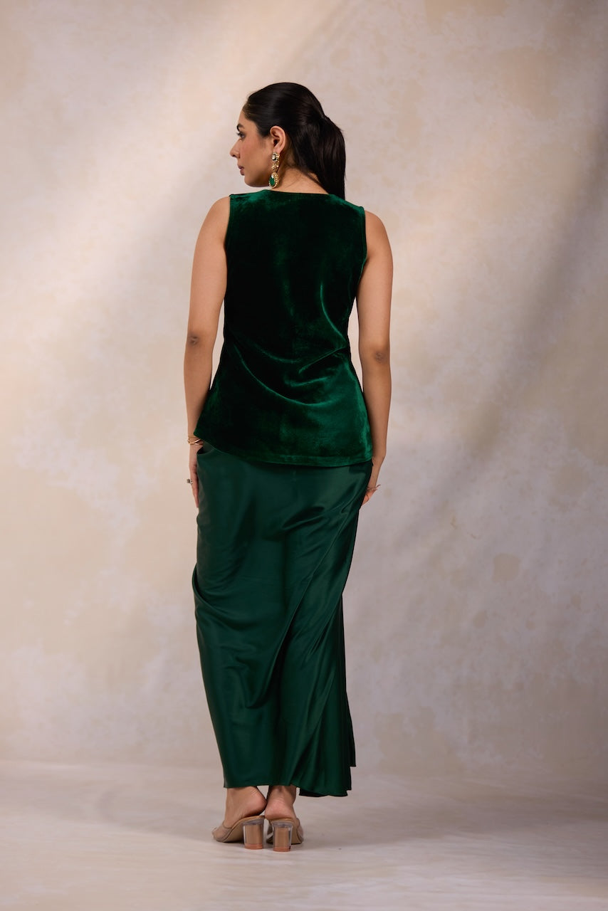 Emerald Velvet Jacket and Draped Skirt Set