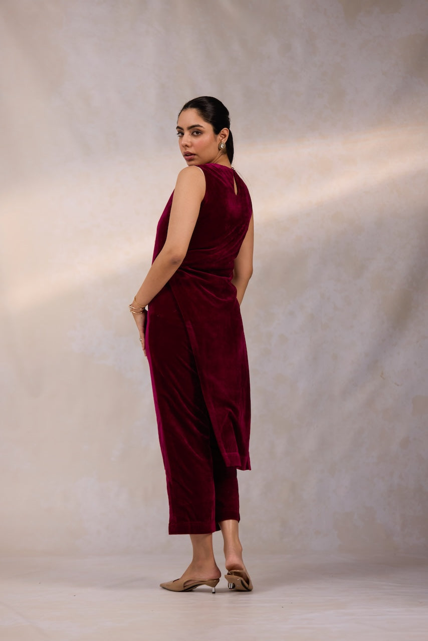 Crimson Asymmetrical Kurta Set