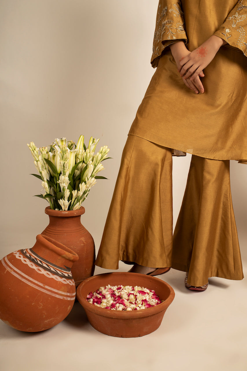 Gold Zabya Chanderi Kurta Sharara Set