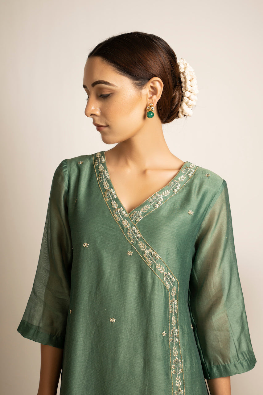 Green Phalak Chanderi Anarkali Set