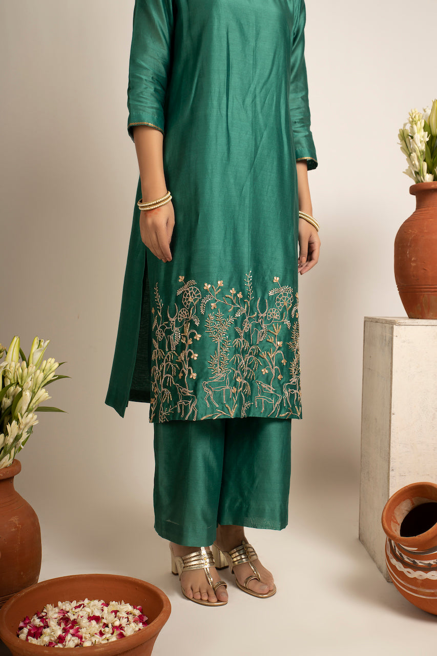 Green Zainab Chanderi Kurta Set