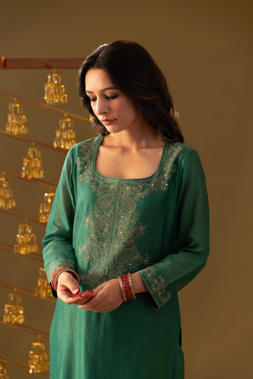 Green Kainaat Chanderi Kurta Set