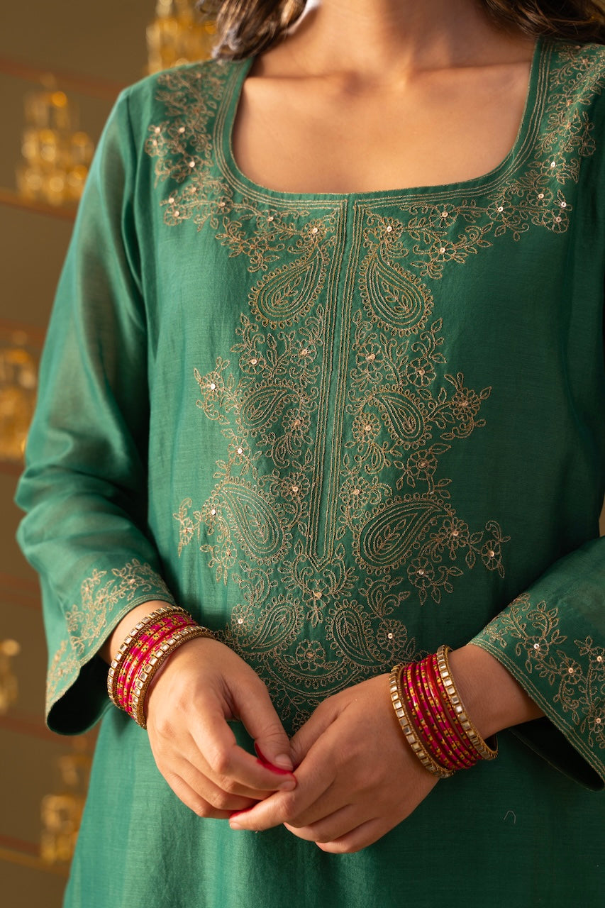 Green Kainaat Chanderi Kurta Set