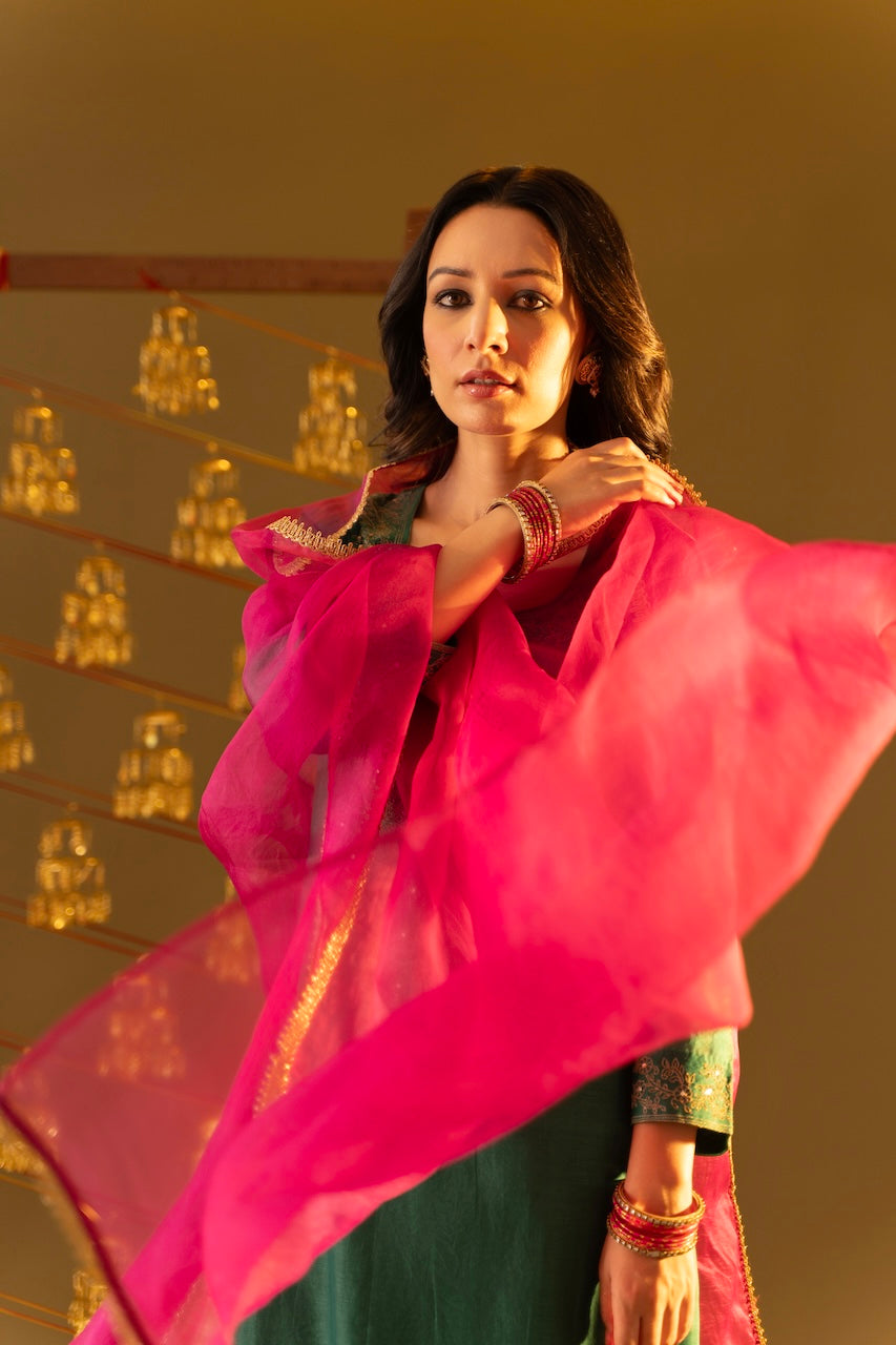 Green Kainaat Chanderi Kurta Set