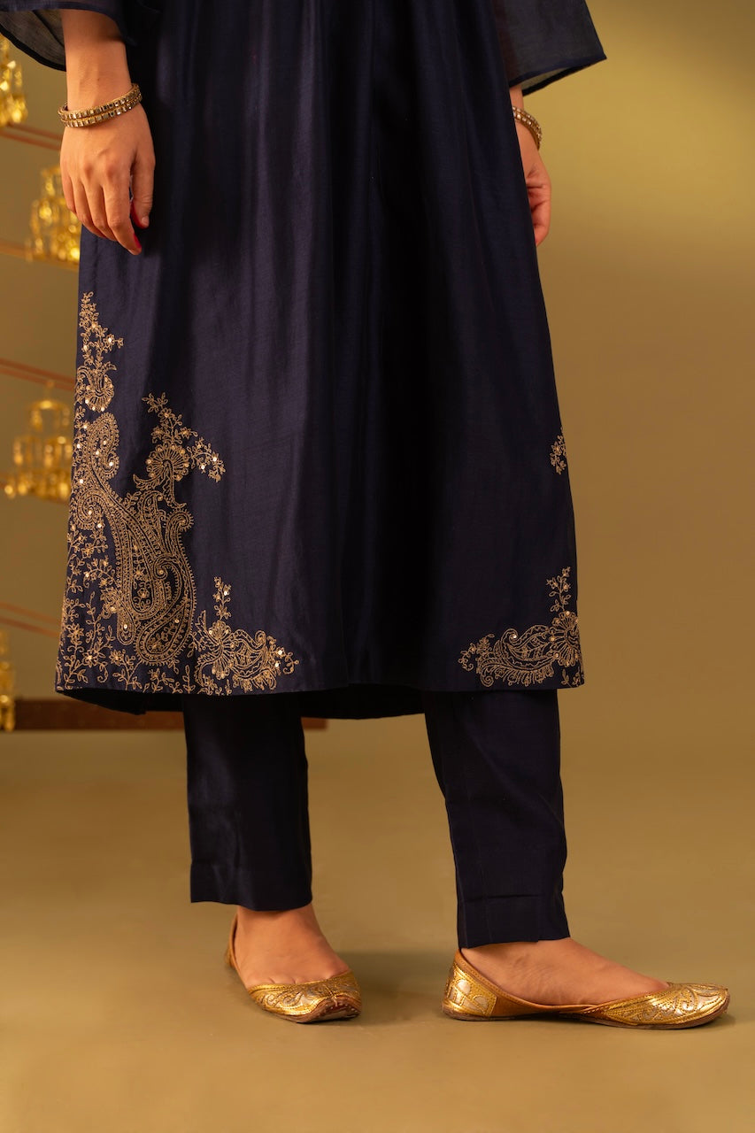 Blue Rida Chanderi Kurta And Pant Set
