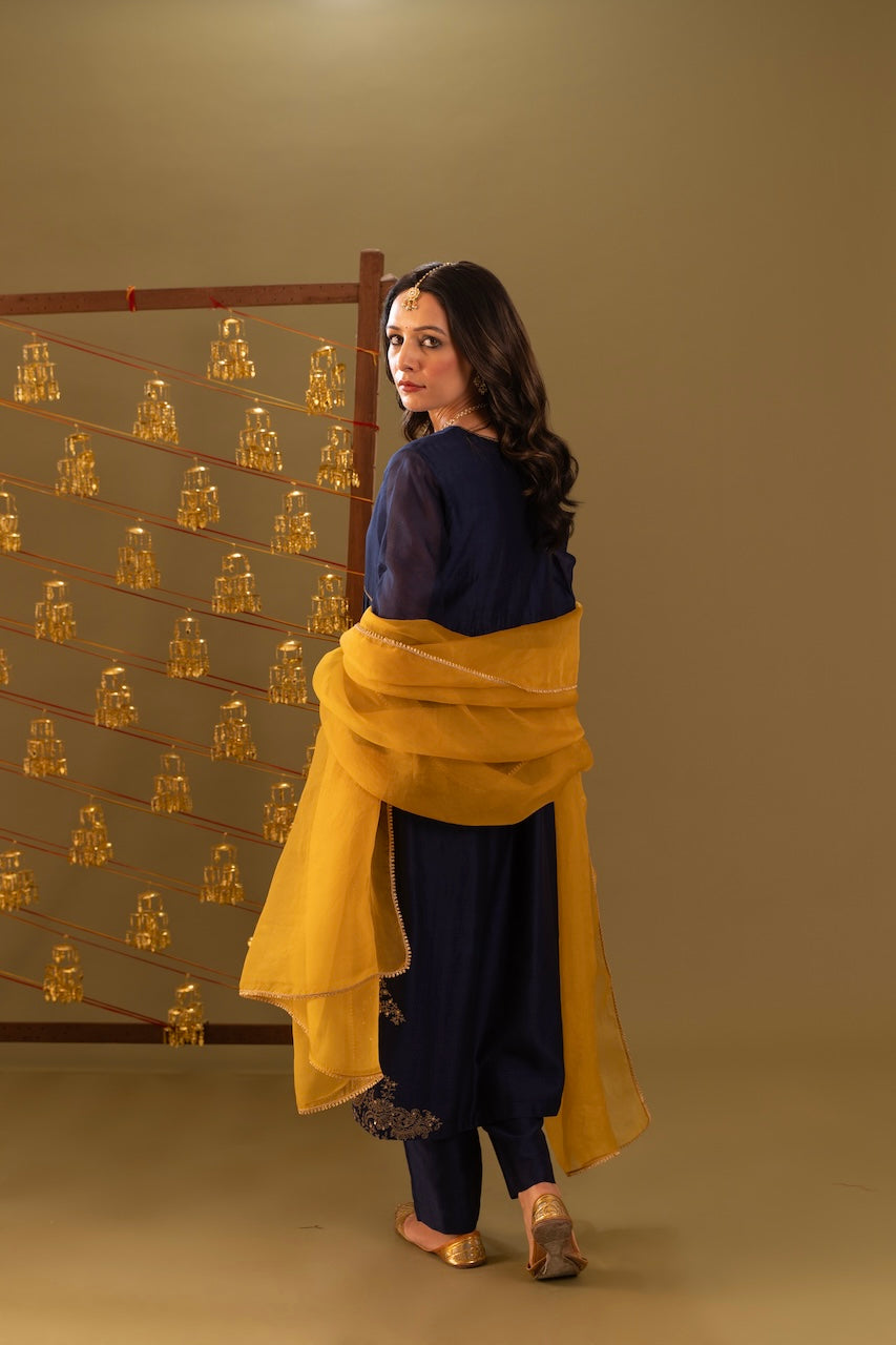 Blue Rida Chanderi Kurta And Pant Set