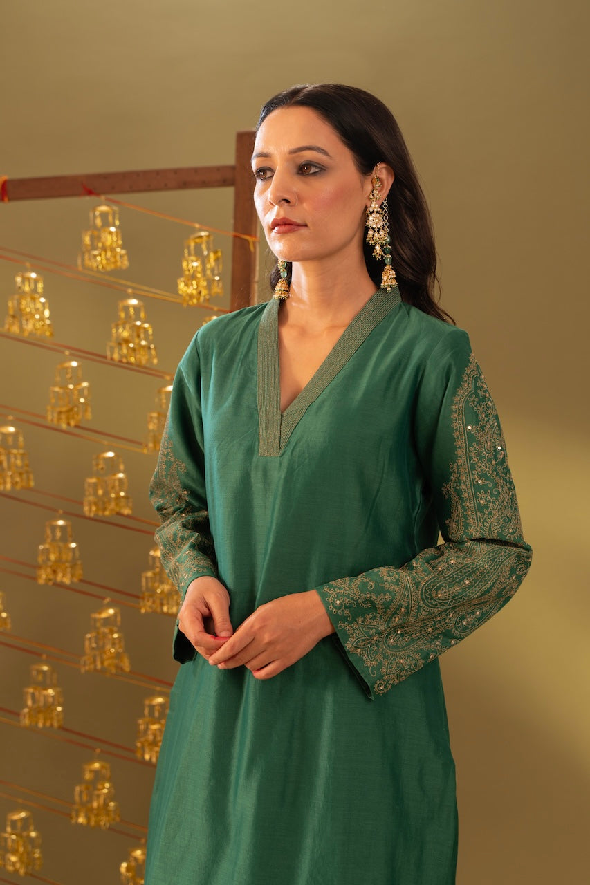Green Zeenat Chanderi Kurta Set