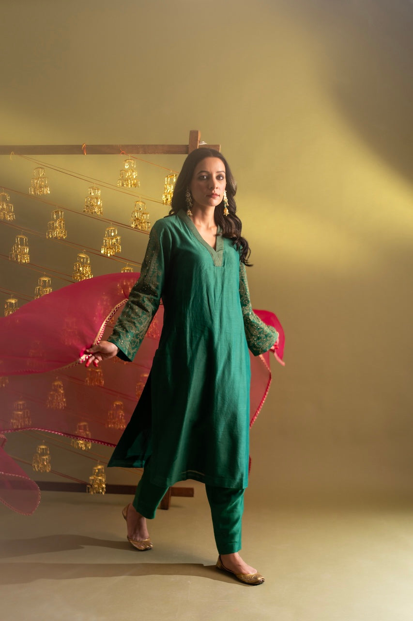 Green Zeenat Chanderi Kurta Set