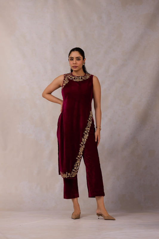 Crimson Asymmetrical Kurta Set