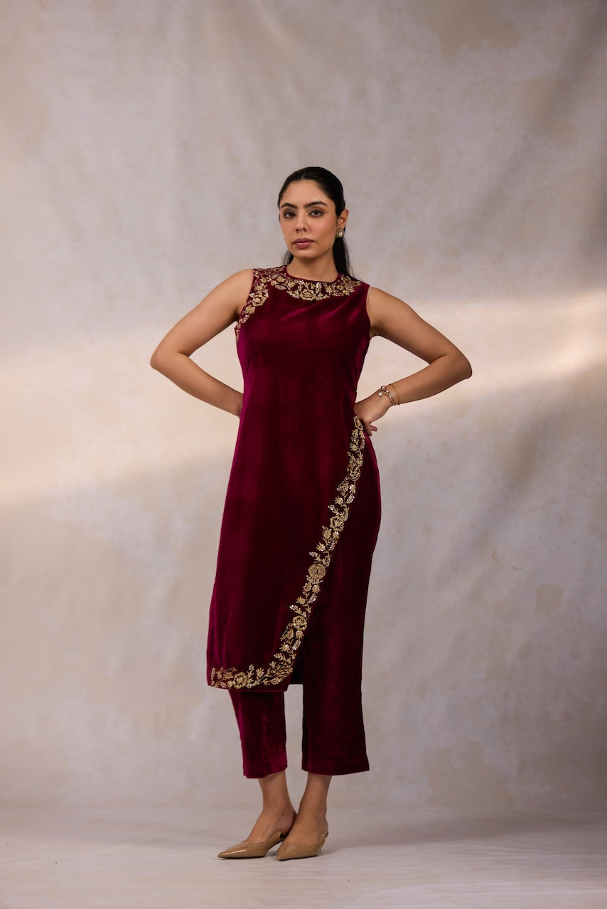 Crimson Asymmetrical Kurta Set