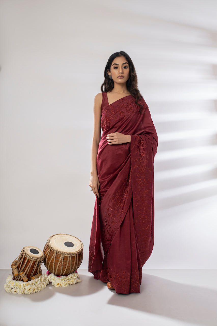 Chanderi Embroidered Saree With Blouse