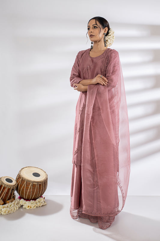 Pink Chanderi Embroidered Kurta Set