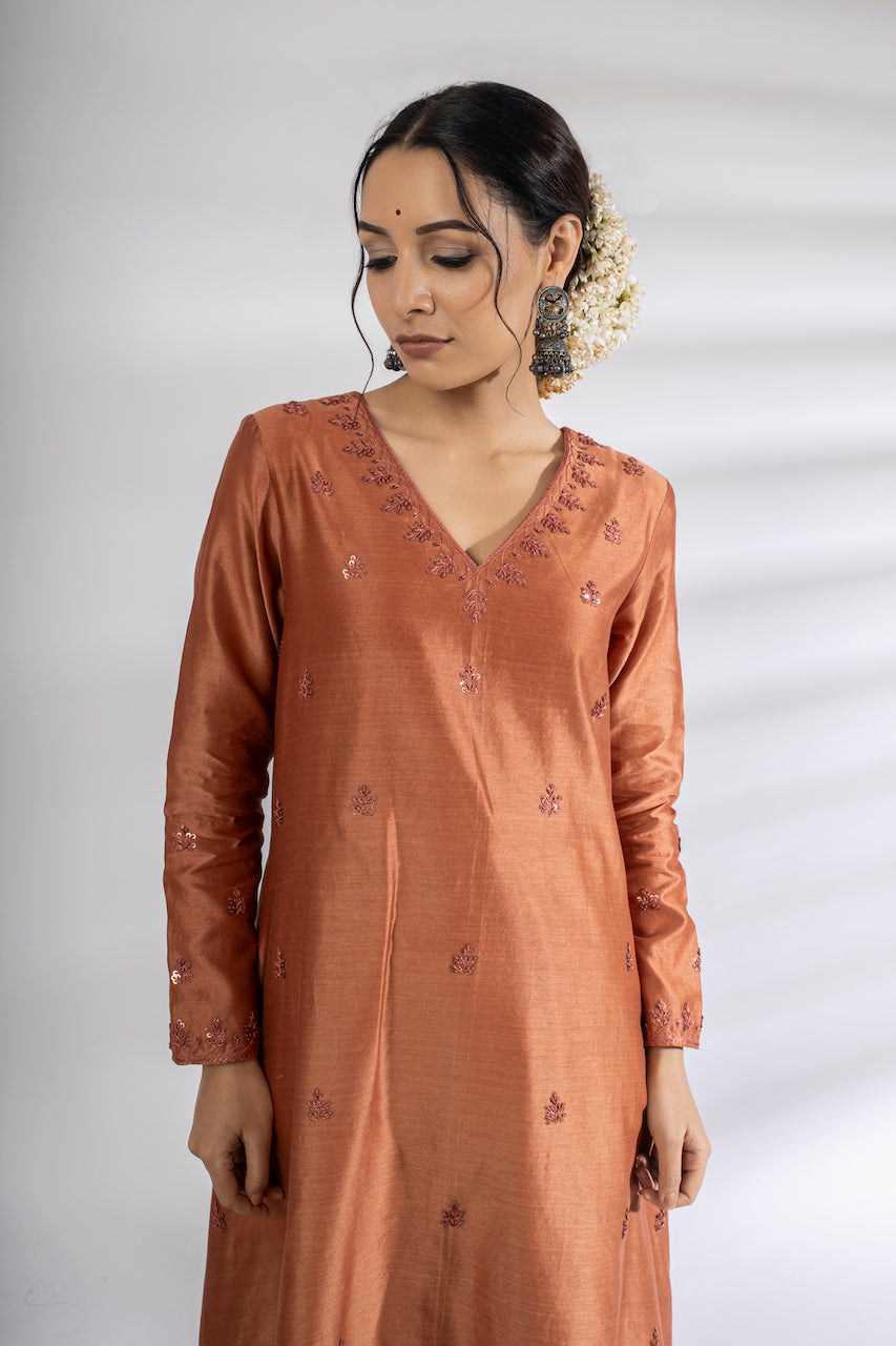 Orange Chanderi Embroidered Anarkali