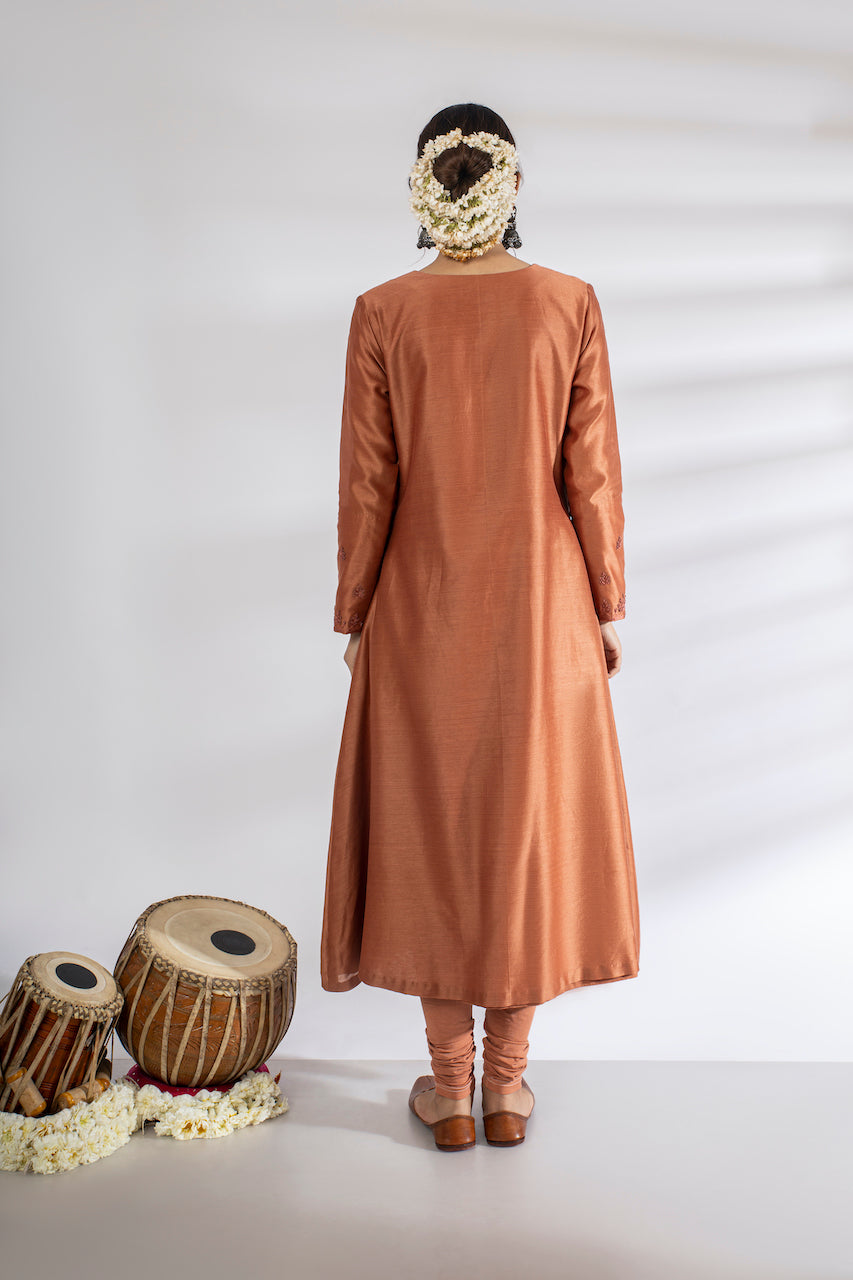 Orange Chanderi Embroidered Anarkali