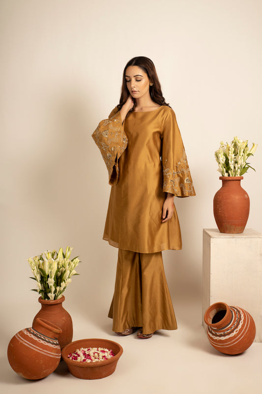 Gold Zabya Chanderi Kurta Sharara Set