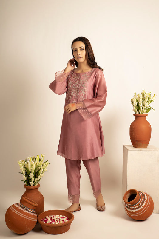 Pink Gauhar Chanderi Kurta And Pant Set