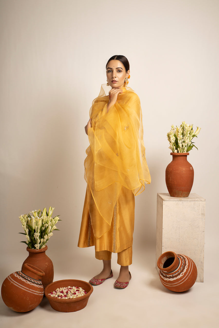 Yellow Rehmat Chanderi Kurta Set