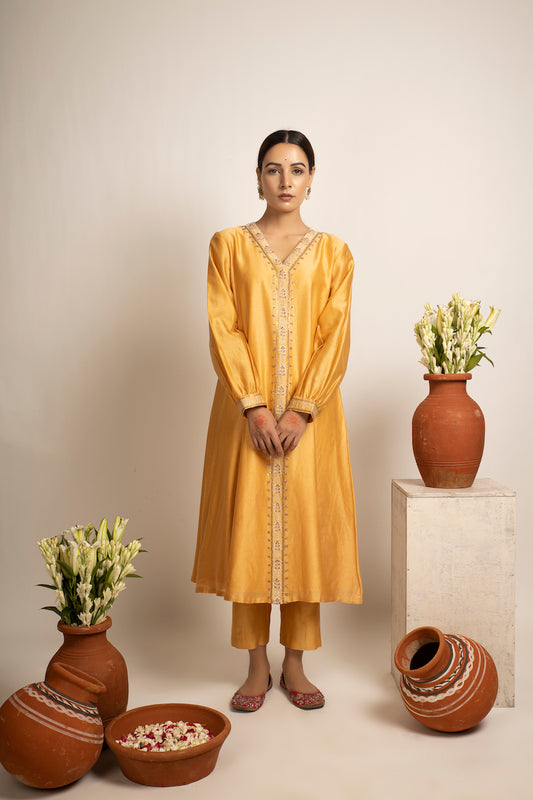 Yellow Nikat Chanderi Kurta Set