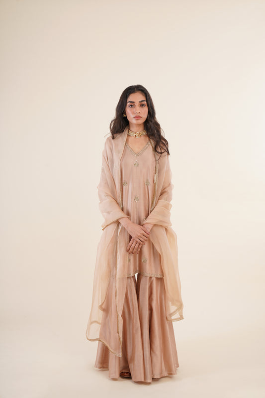 Beige Chanderi Kurta Sharara Set