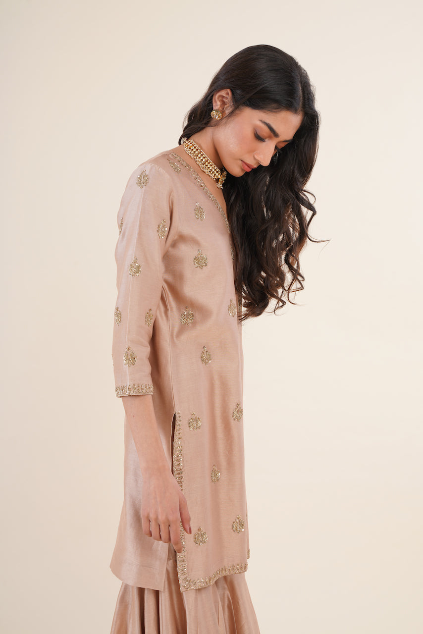 Beige Chanderi Kurta Sharara Set