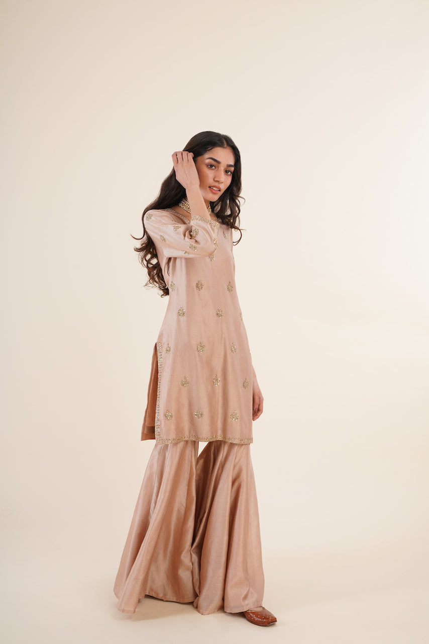 Beige Chanderi Kurta Sharara Set