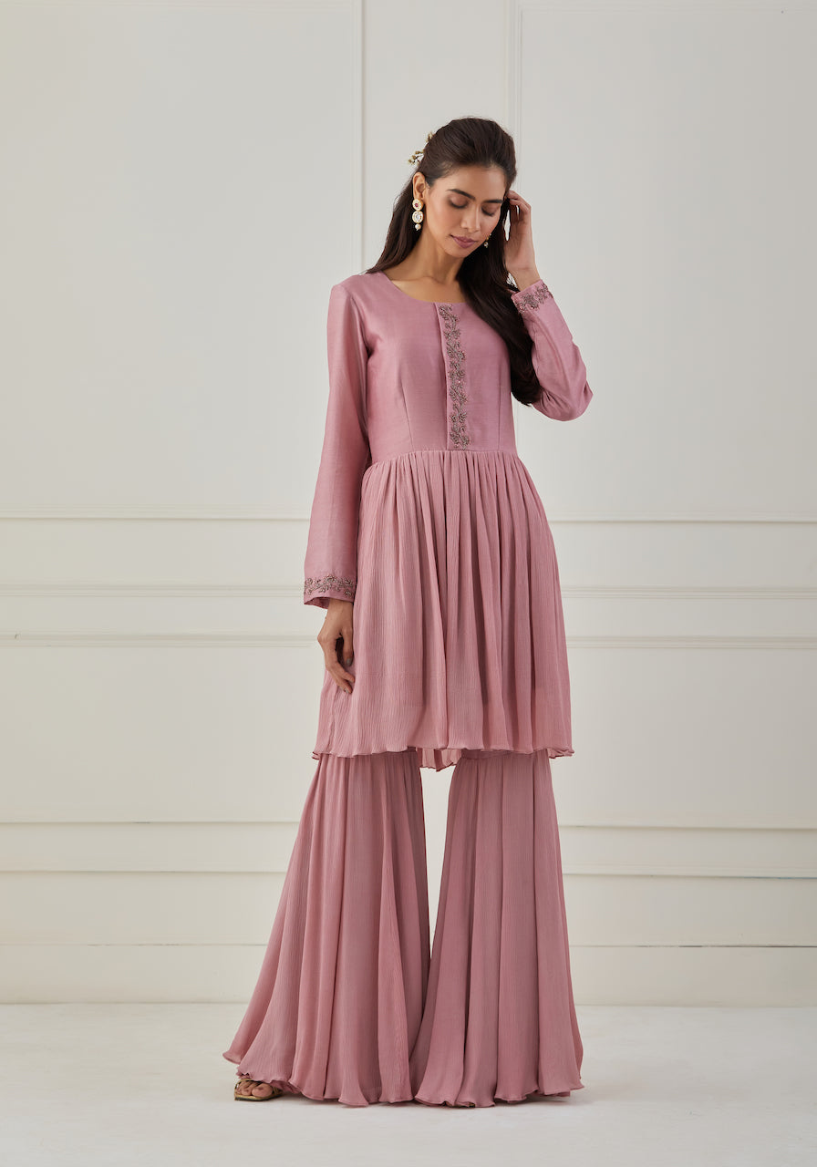 Pink Gulabo Chanderi Kurta And Sharara Set