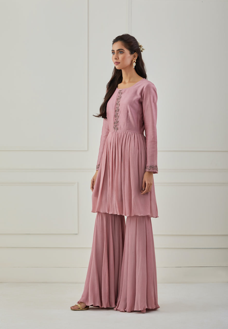 Pink Gulabo Chanderi Kurta And Sharara Set