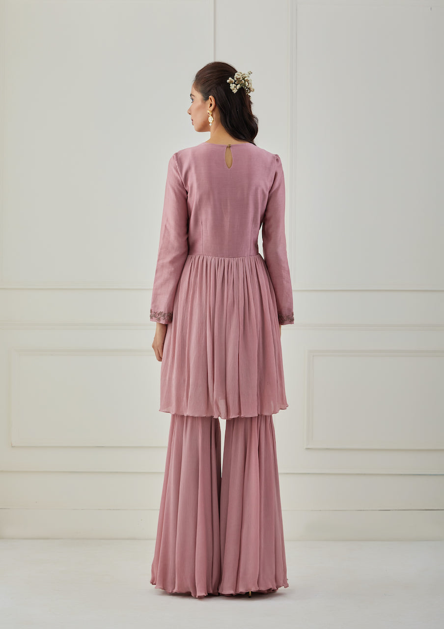 Pink Gulabo Chanderi Kurta And Sharara Set