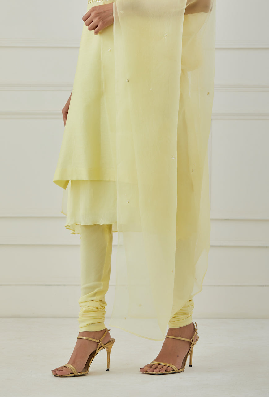 Yellow Haldi Chanderi Kurta Pant Set