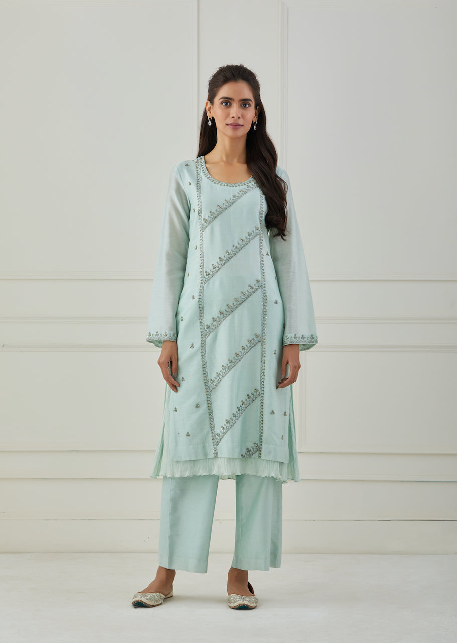 Green Galiyari Chanderi Kurta Pant Set