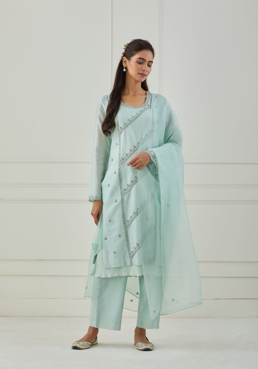 Green Galiyari Chanderi Kurta Pant Set