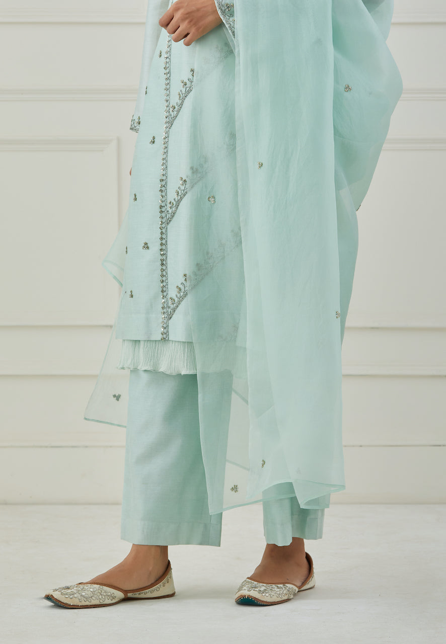 Green Galiyari Chanderi Kurta Pant Set