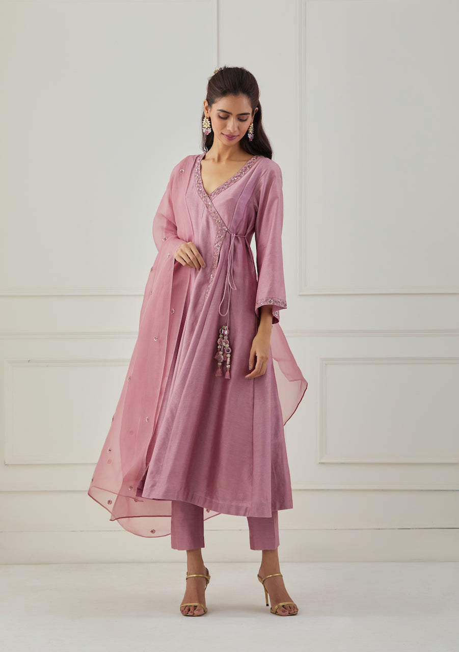 Pink Kamal Chanderi Kurta Pant Set