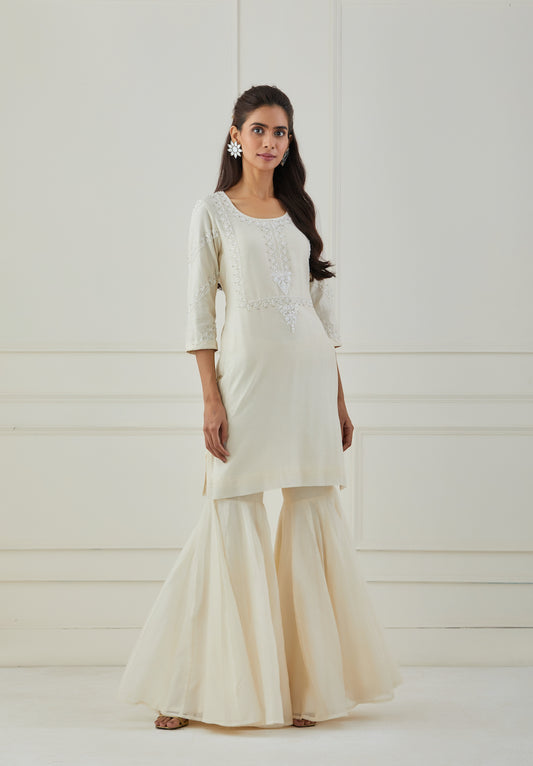 White Safeed Chanderi Kurta Sharara Set