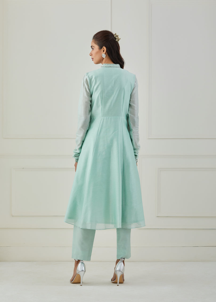 Green Aasma Chanderi Anarkali Set