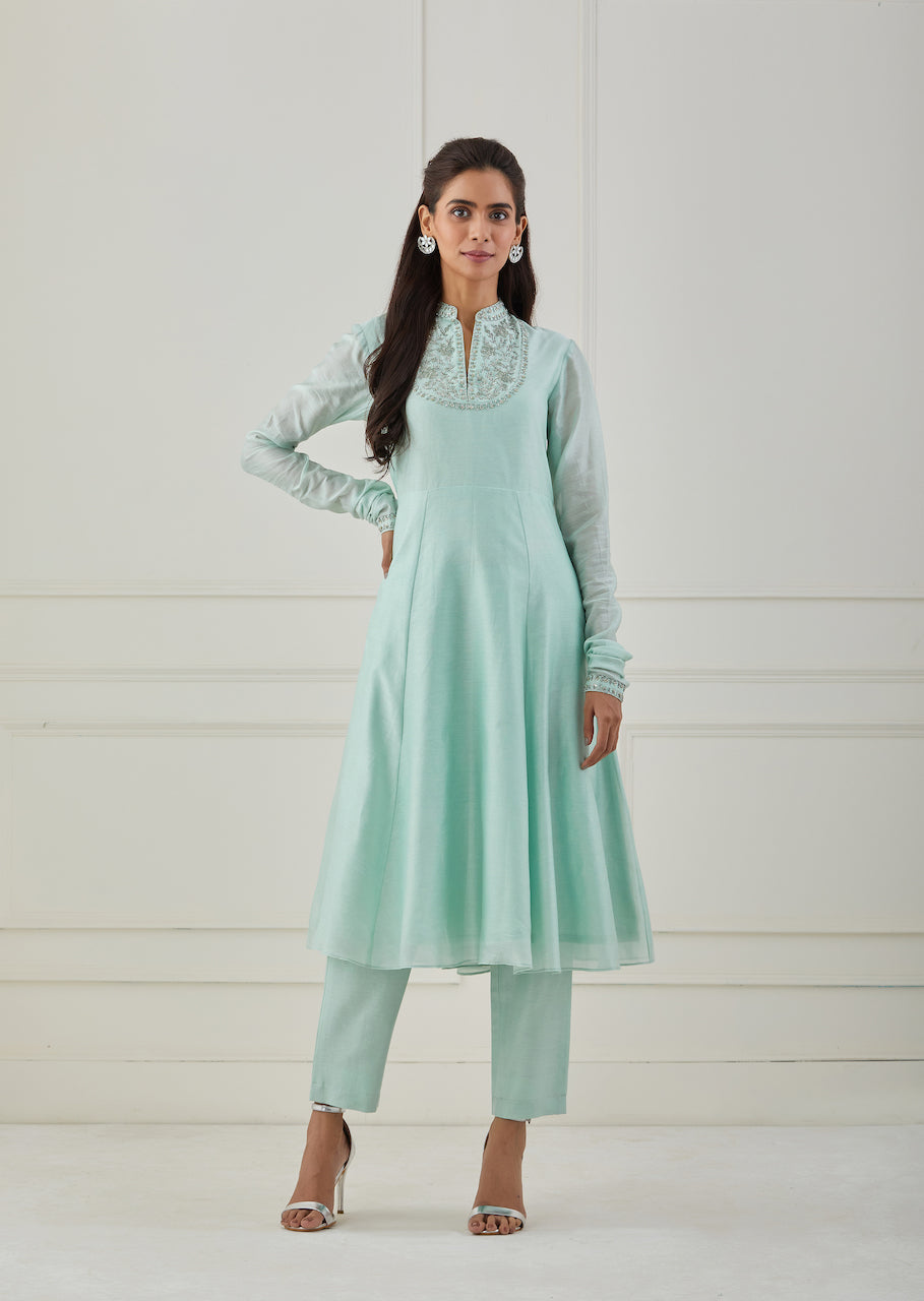 Green Aasma Chanderi Anarkali Set