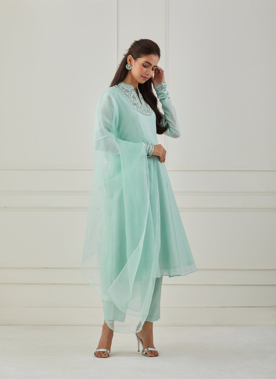 Green Aasma Chanderi Anarkali Set