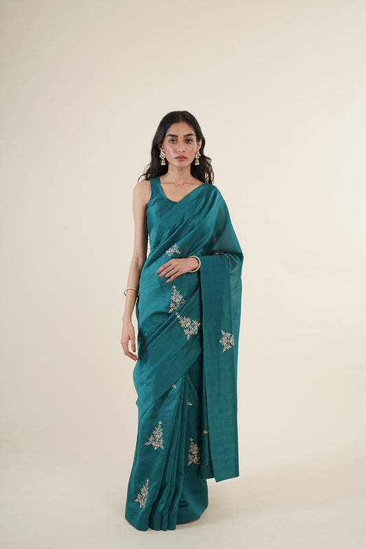 Teal Chanderi Saree