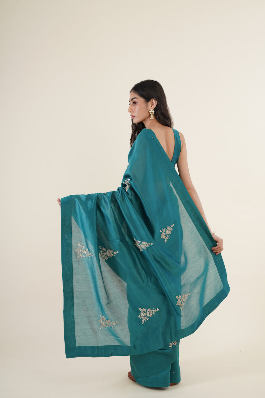 Teal Chanderi Saree