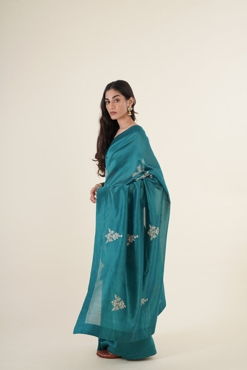 Teal Chanderi Saree