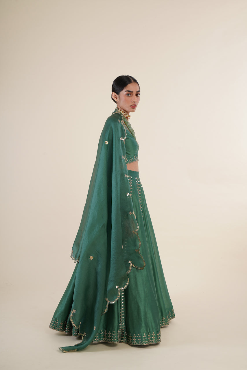 Green Chanderi Lehenga Set