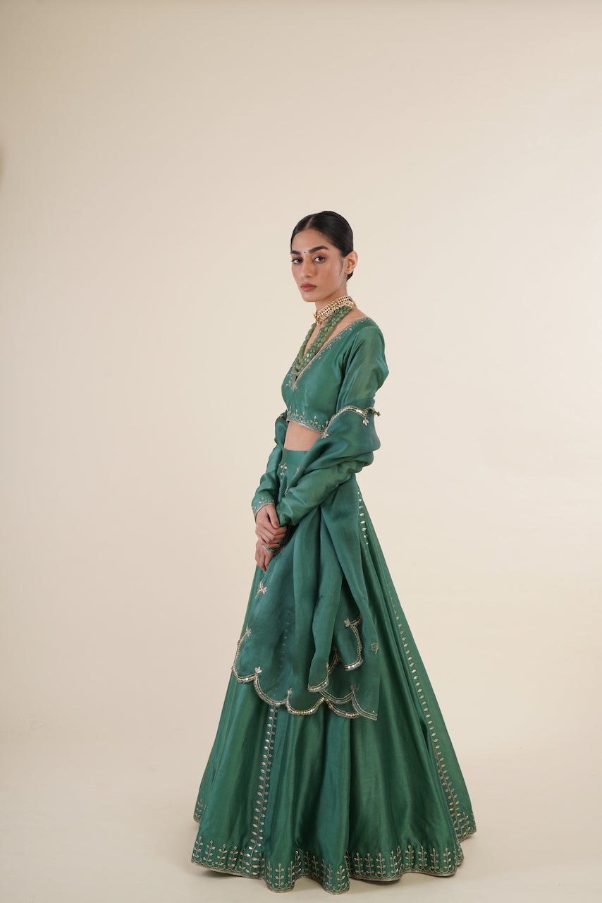 Green Chanderi Lehenga Set